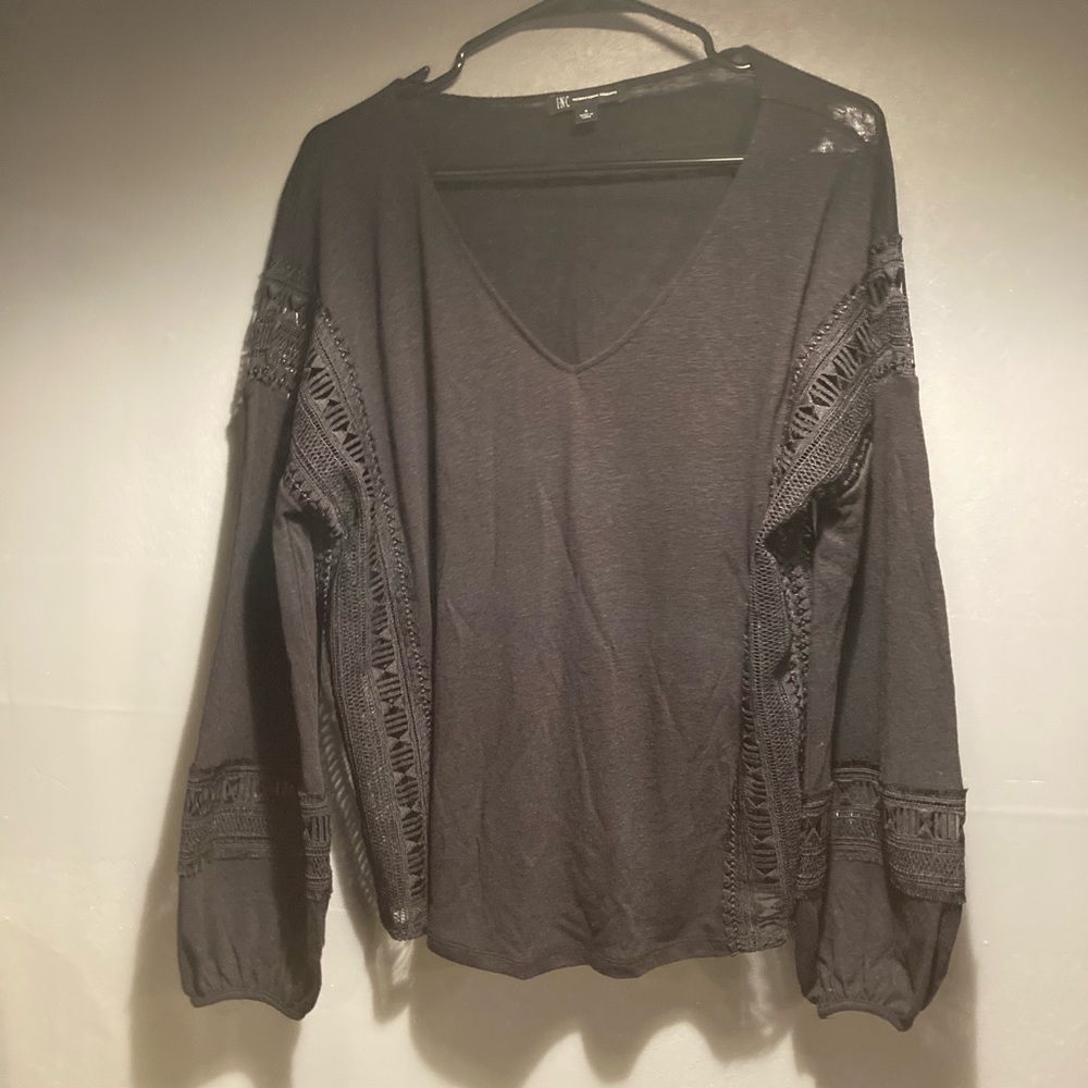 NWOT INC size small black long sleeve embroidered shirt